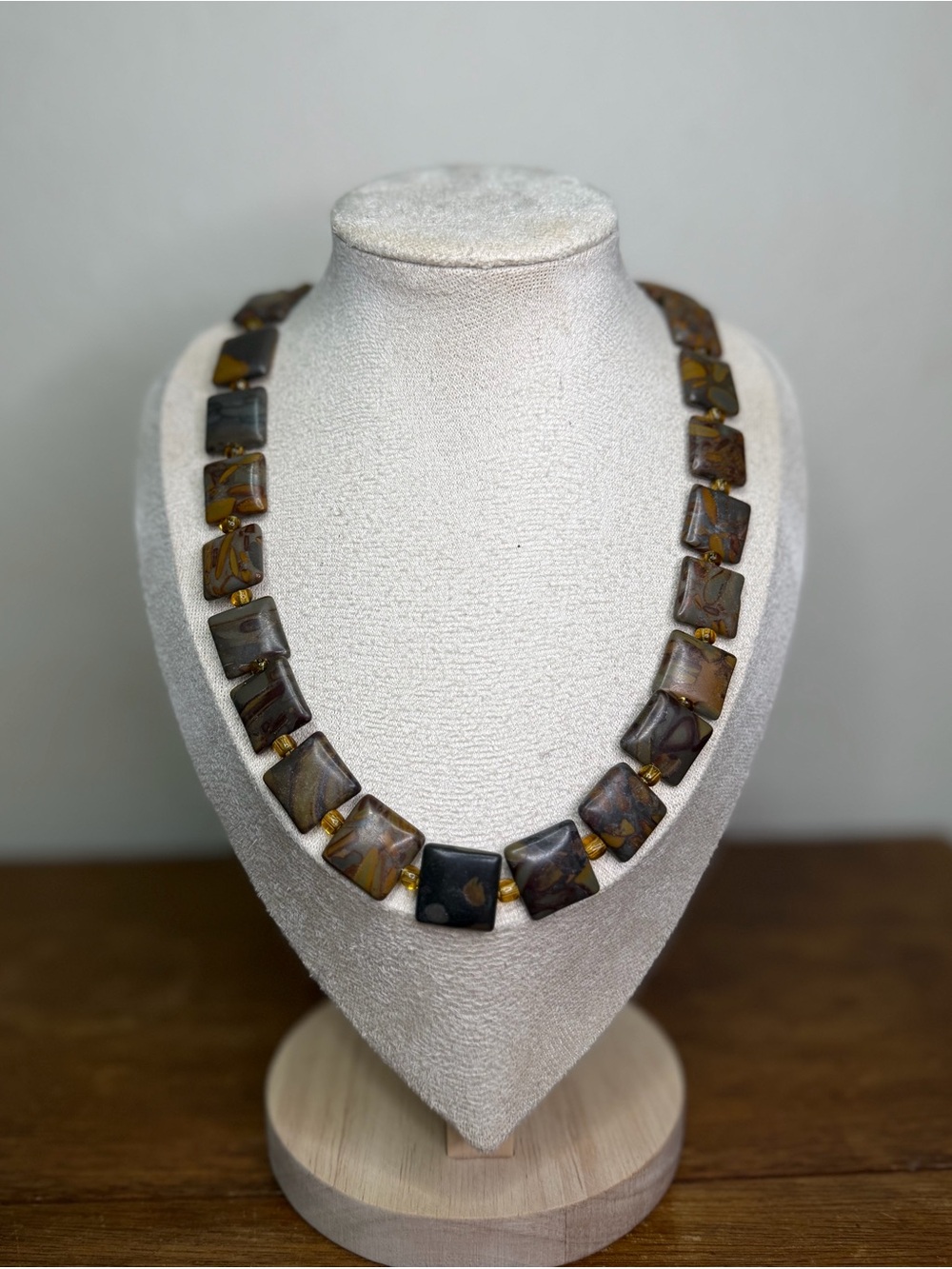 ARTISAN Composite Brown Jasper Square Bead Necklace